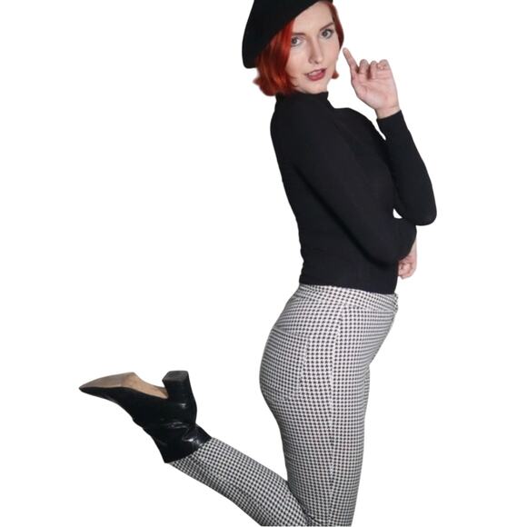 H&M Divided Houndstooth Check Stretch Twill Pants Size 4 Skinny Fit Raw Hem Cut - Picture 7 of 10